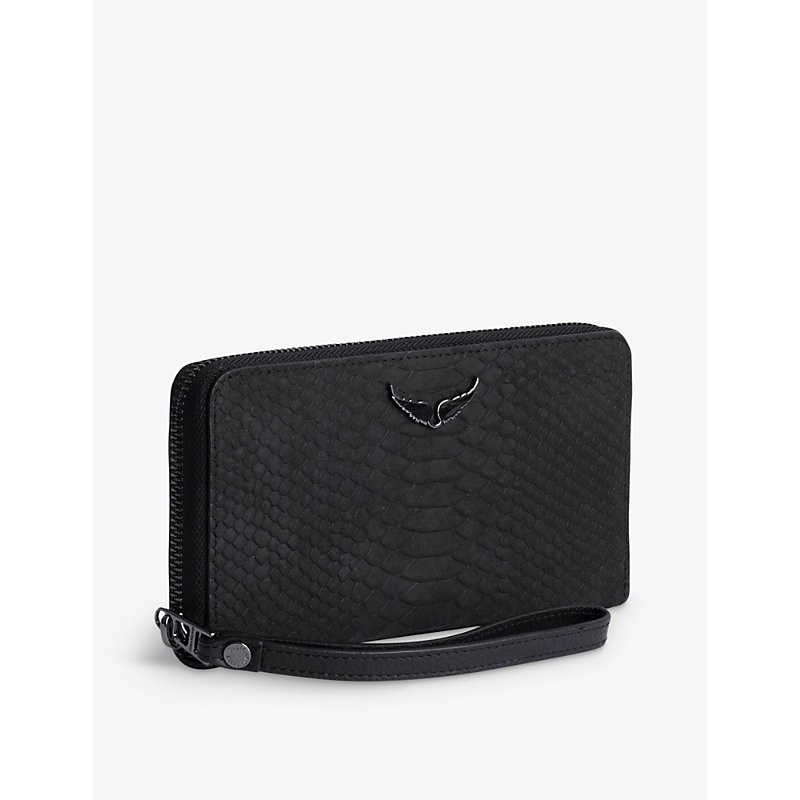 Shop Zadig & Voltaire Zadig&voltaire Womens Noir Compagnon Wing-embellished Textured-leather Wallet