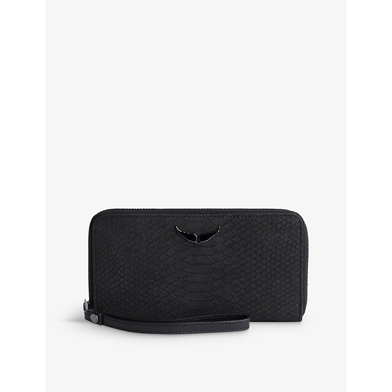 Shop Zadig & Voltaire Zadig&voltaire Womens Noir Compagnon Wing-embellished Textured-leather Wallet