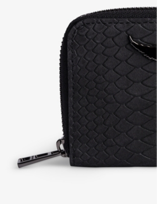 Shop Zadig & Voltaire Zadig&voltaire Womens Noir Mini Zv Wing-embellished Textured-leather Purse