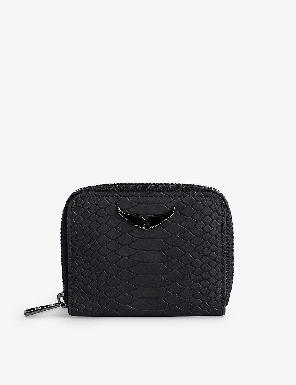 Shop Zadig & Voltaire Zadig&voltaire Womens Noir Mini Zv Wing-embellished Textured-leather Purse