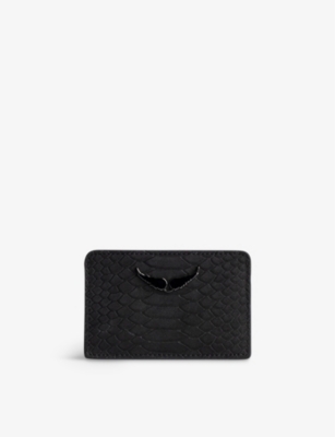 Zadig & Voltaire Zv Wing-embellished Python-effect Leather Pass Holder In Noir