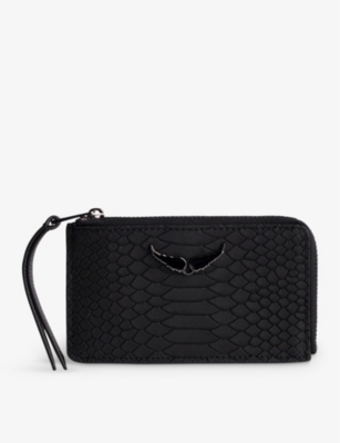 Zadig & Voltaire Womens Noir Zv Wing-embossed Python-effect Leather Cardholder