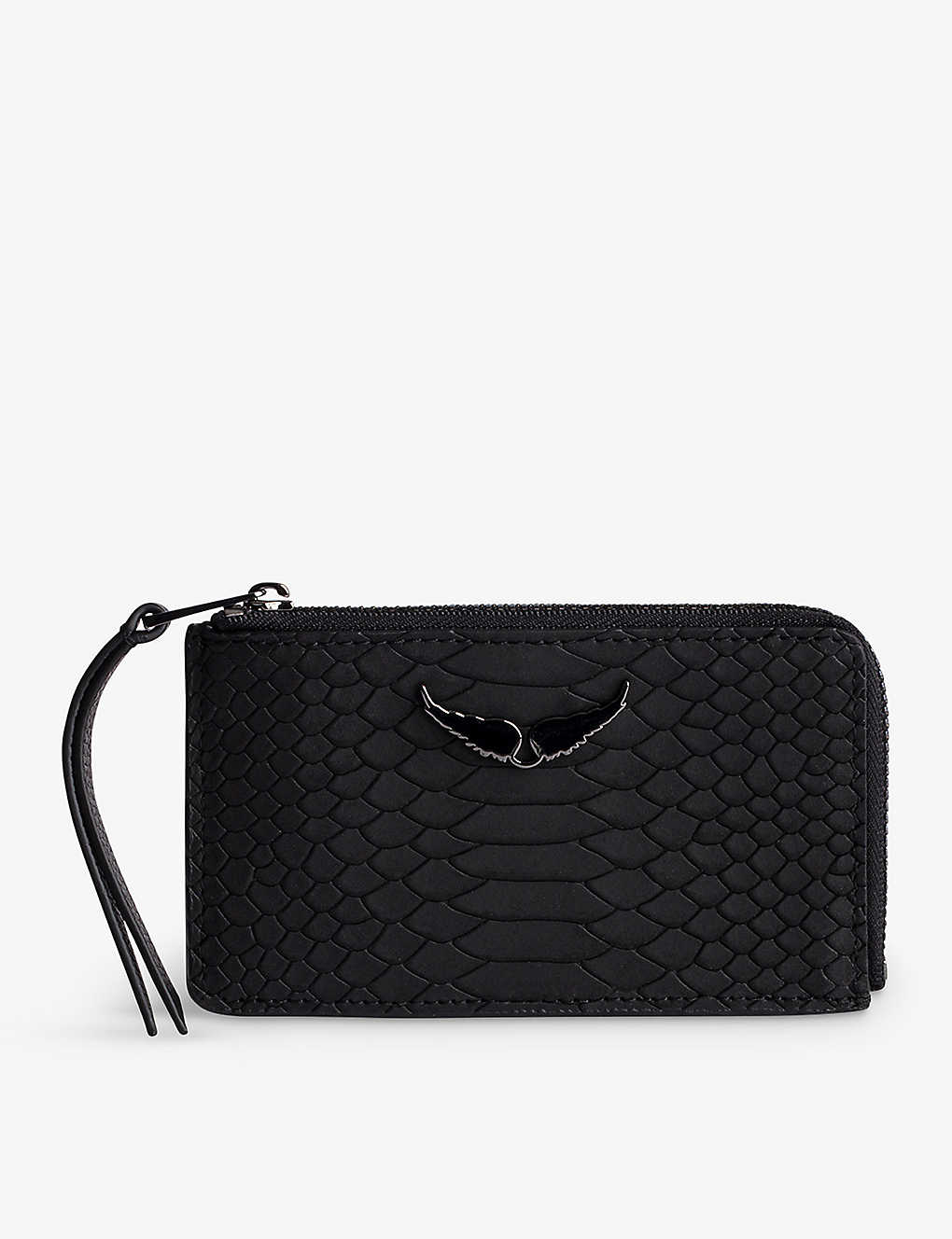 Zadig & Voltaire Zadig&voltaire Womens Noir Zv Wing-embossed Python-effect Leather Cardholder