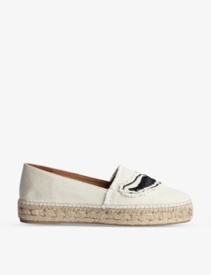Zadig & Voltaire Zadig Wing-embroidered Canvas Espadrilles In Flash