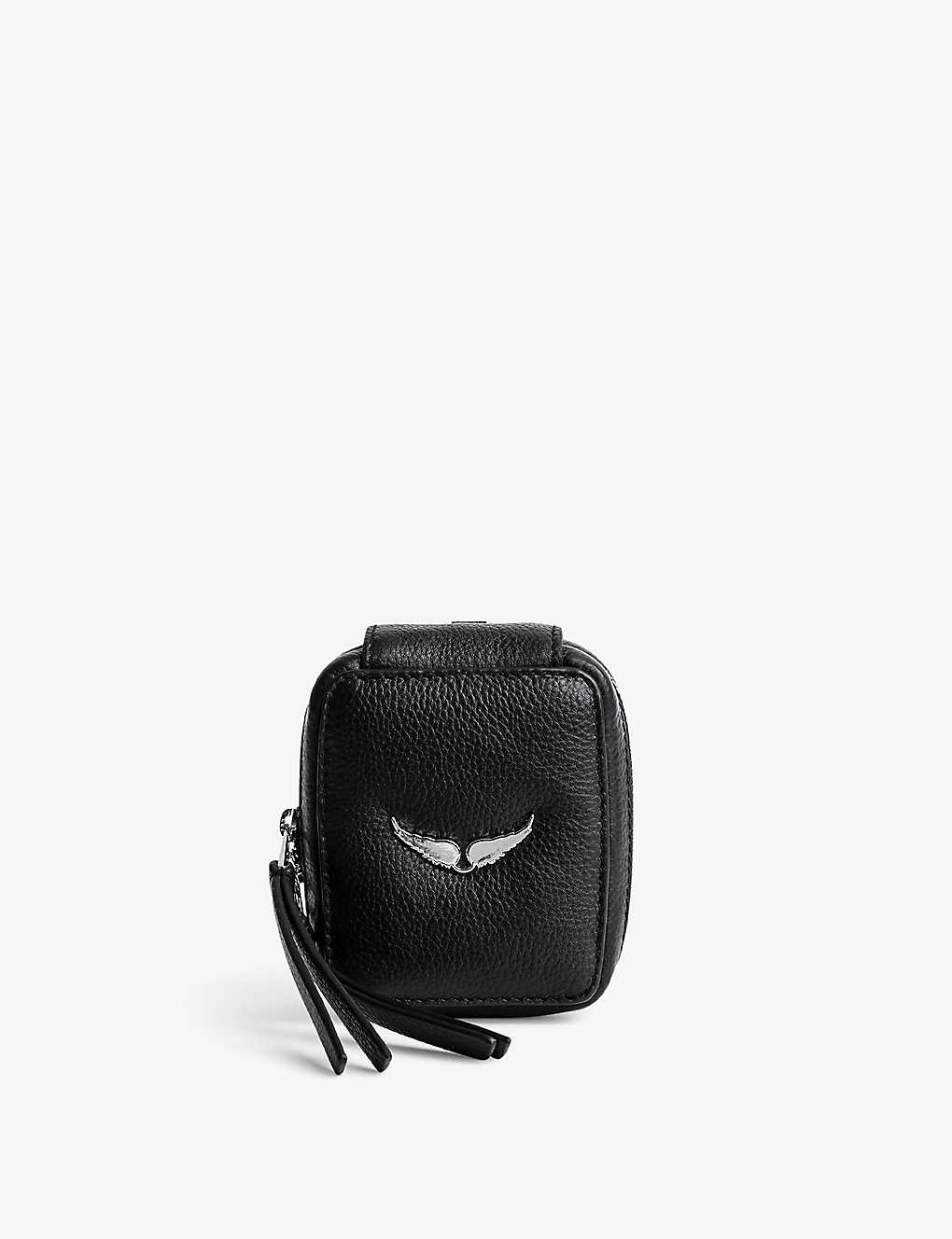 Zadig & Voltaire Swing Your Wings Grained-leather Pouch In Noir