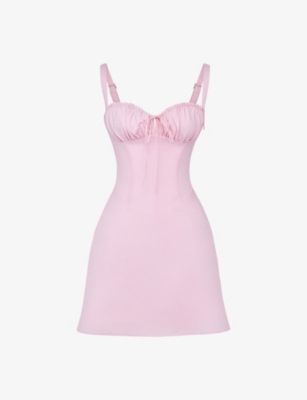 Shop House Of Cb Womens Baby Pink Carlotta Fitted-bodice Square-neck Stretch-cotton Mini Dress