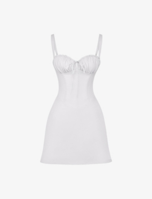 House Of Cb Womens White Carlotta Fitted-bodice Square-neck Stretch-cotton Mini Dress
