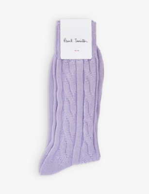 PAUL SMITH PAUL SMITH MEN'S MAUVE CABLE KNIT-PATTERN COTTON-BLEND SOCKS