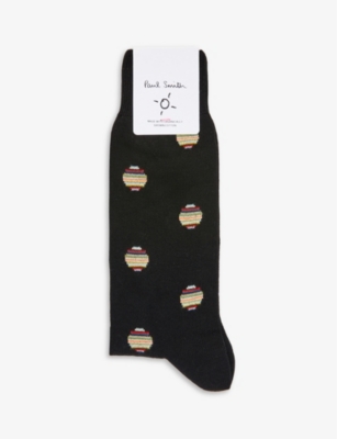 Paul Smith Polka-dot Cotton-blend Jacquard Socks In Black