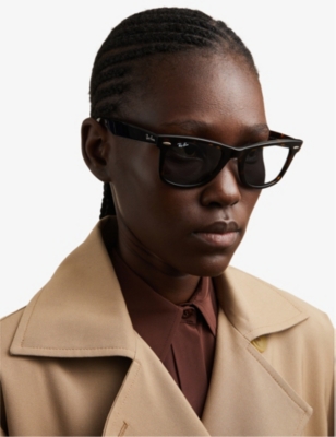 Shop Ray Ban Ray-ban Women's Brown Rb2140 Wayfarer Tortoiseshell-effect Square-frame Acetate Sunglasses