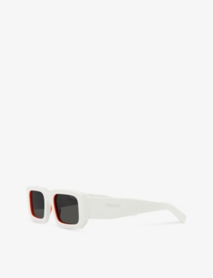 Shop Prada Women's White Pr 06ys Rectangle Acetate Sunglasses