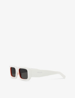 Prada Pr 27zsf Logo Beveled Acetate Rectangle Sunglasses In White