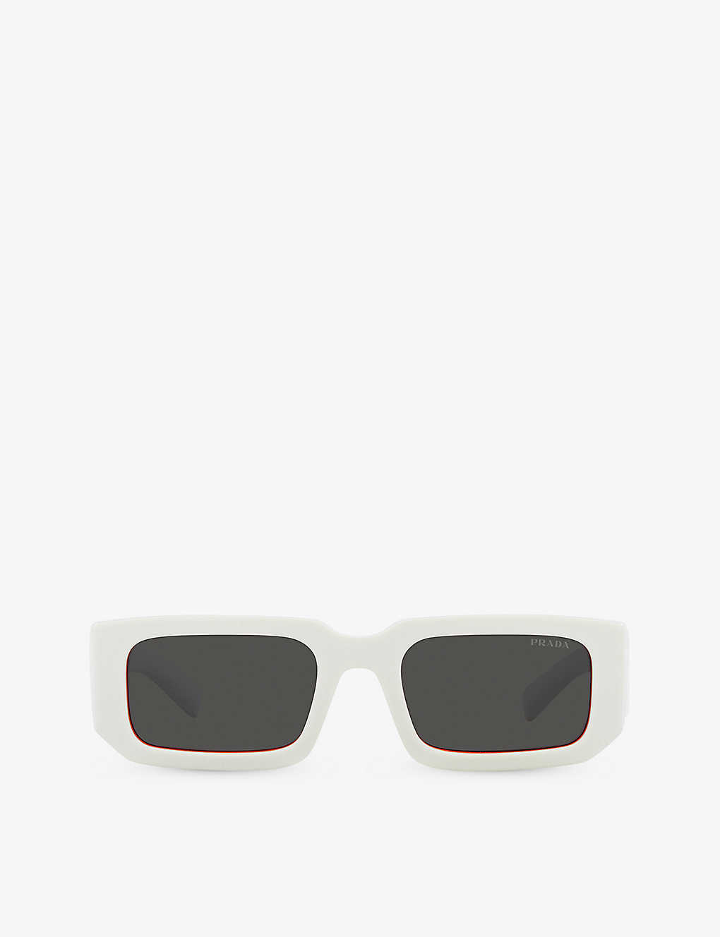 Prada Pr 27zsf Logo Beveled Acetate Rectangle Sunglasses In White