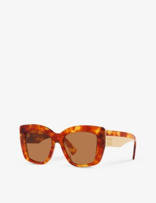 Shop Miu Miu Women's Brown Mu 04ws Square-frame Tortoiseshell Acetate Sunglasses