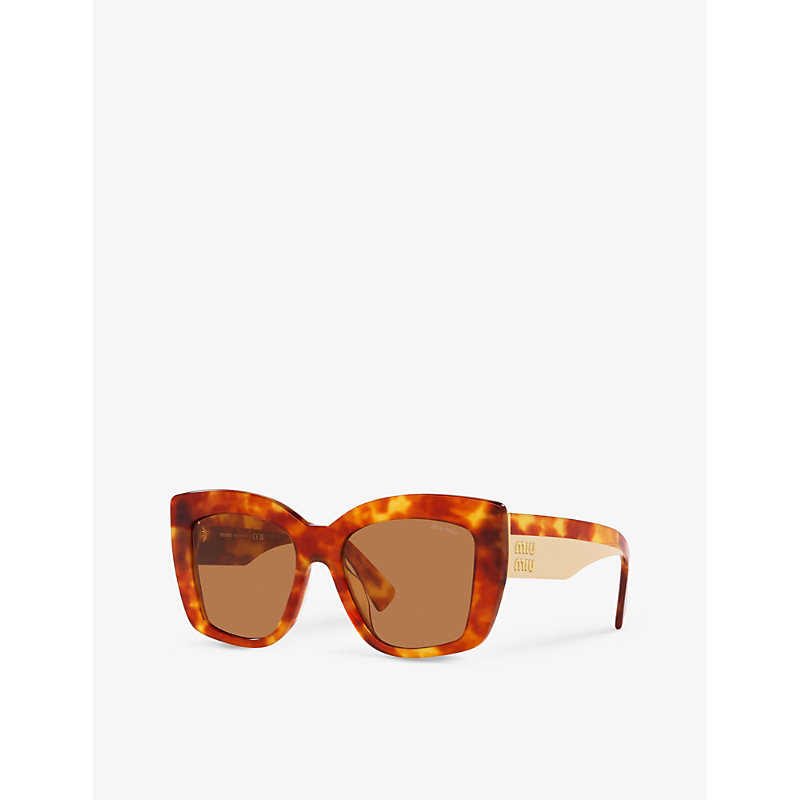 Shop Miu Miu Women's Brown Mu 04ws Square-frame Tortoiseshell Acetate Sunglasses