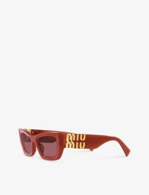 Shop Miu Miu Women's Red Mu 09ws Brand-embellished Rectangular-frame Acetate Sunglasses