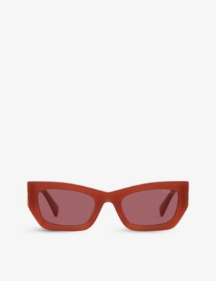 Miu Miu Womens Red Mu 09ws Brand-embellished Rectangular-frame Acetate Sunglasses