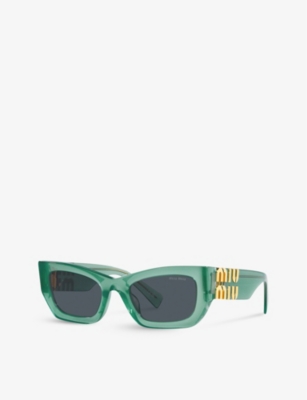 Shop Miu Miu Women's Green Mu 09ws Rectangle-frame Acetate Sunglasses