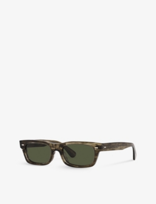 Shop Oliver Peoples Women's Green 0ov5510su Solar Rectangle-frame Tortoiseshell Acetate Sunglasses