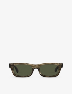 Oliver Peoples Davri 长方形镜框太阳眼镜 In Green