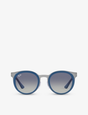 Shop Ray Ban Ray-ban Women's Blue Rb3710 Bonnie Round-frame Metal Sunglasses
