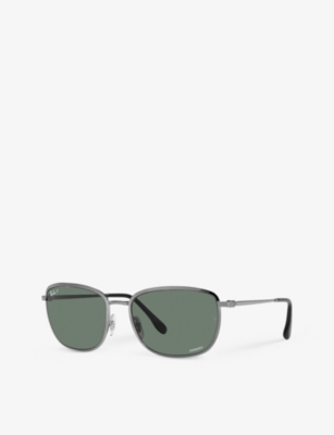 Shop Ray Ban Ray-ban Women's Grey Rb3705 Chromance Square-frame Metal Sunglasses