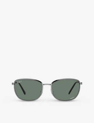 Shop Ray Ban Ray-ban Women's Grey Rb3705 Chromance Square-frame Metal Sunglasses