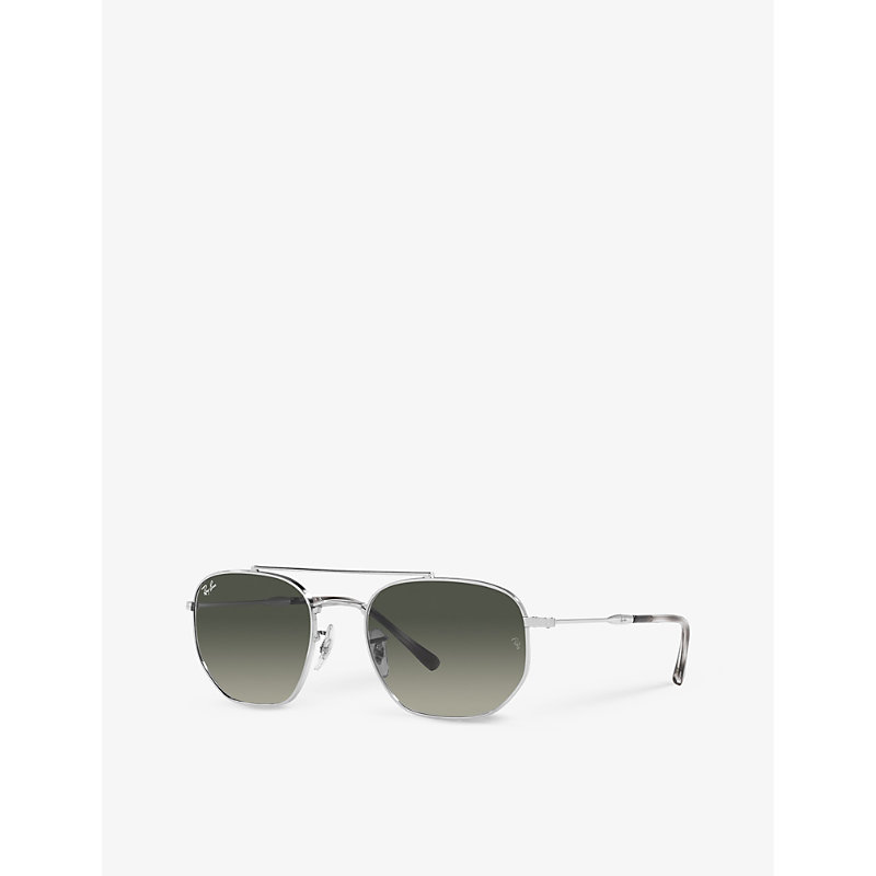 Shop Ray Ban Ray-ban Women's Silver Rb3707 Irregular-frame Branded-lens Metal Sunglasses