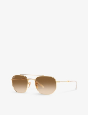 Shop Ray Ban Ray-ban Women's Gold Rb3707 Faceted-shape Metal Sunglasses