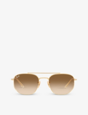 Shop Ray Ban Ray-ban Women's Gold Rb3707 Faceted-shape Metal Sunglasses