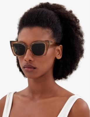 Shop Saint Laurent Womens Orange Ys000413 Mica Cat-eye Acetate Sunglasses
