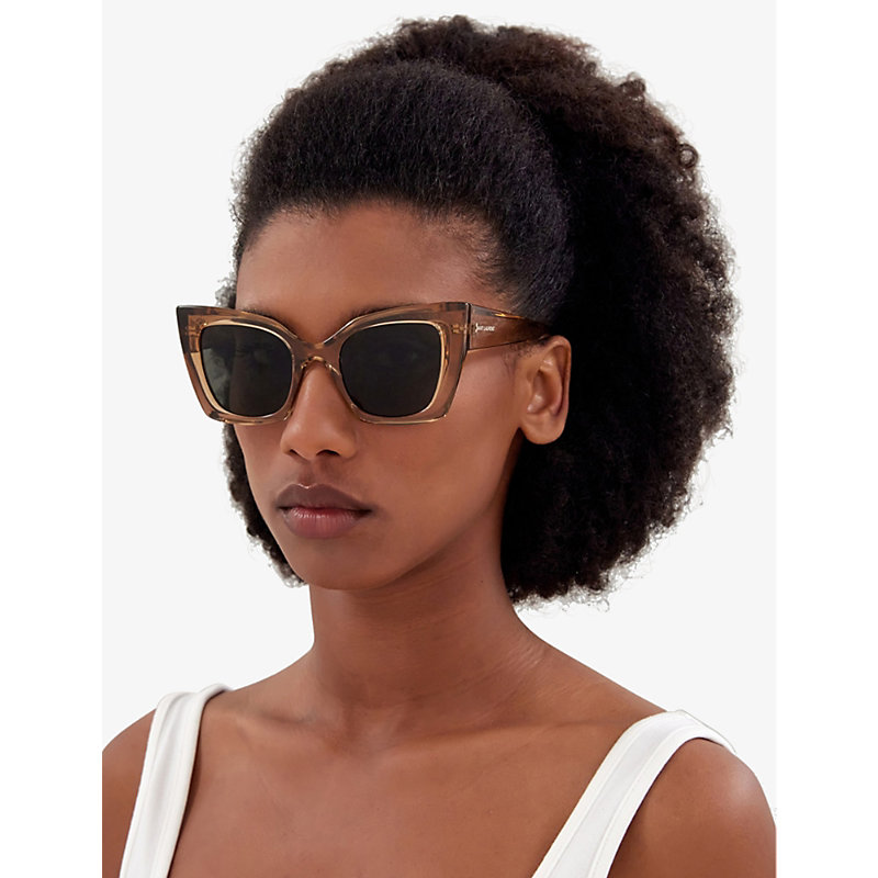 Shop Saint Laurent Women's Orange Ys000413 Mica Cat-eye Acetate Sunglasses