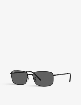 Ray Ban Ray-ban Womens Black Rb3717 Rectangle-frame Branded-lens Metal Sunglasses In Black
