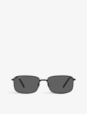 Shop Ray Ban Ray-ban Women's Black Rb3717 Rectangle-frame Branded-lens Metal Sunglasses