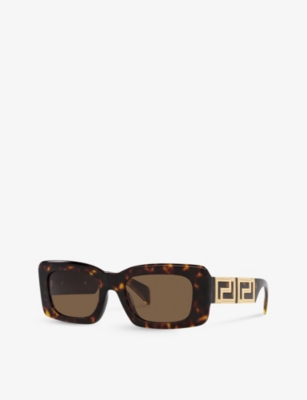 Shop Versace Womens Brown 0ve4444u Branded-arm Rectangle-frame Tortoiseshell Acetate Sunglasses