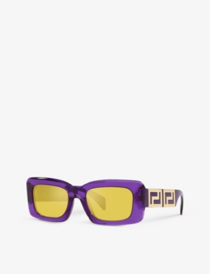 Shop Versace Women's Purple 0ve4444u Branded-arm Rectangle-frame Acetate Sunglasses
