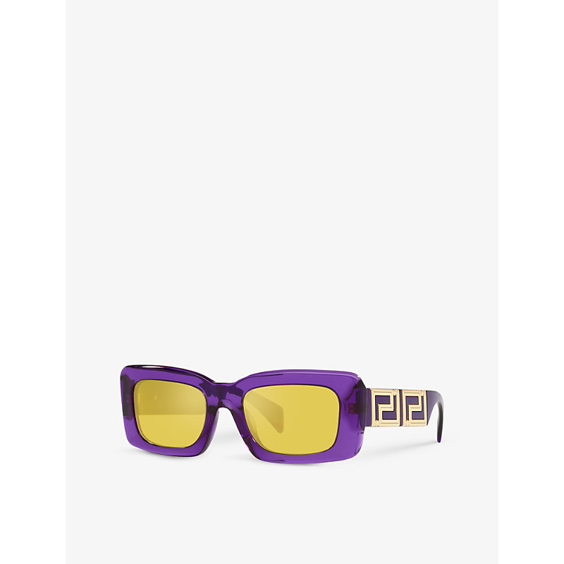 Shop Versace Women's Purple 0ve4444u Branded-arm Rectangle-frame Acetate Sunglasses