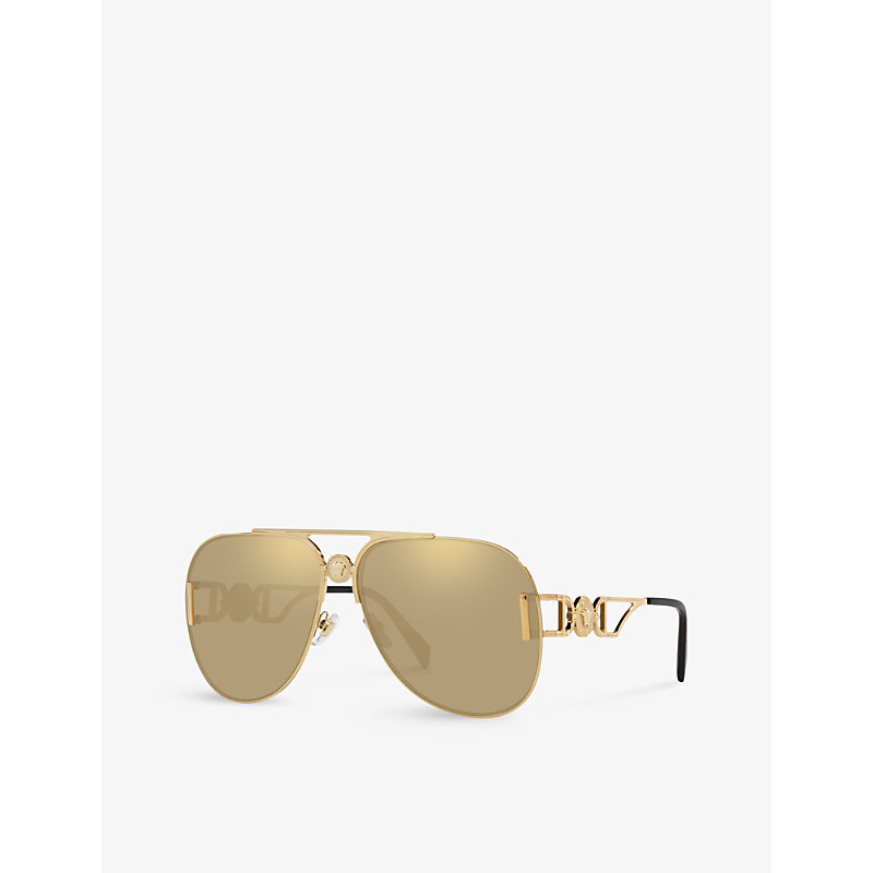 Shop Versace Women's Gold Ve2255 Pilot-frame Metal Sunglasses