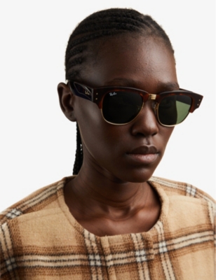 Shop Ray Ban Ray-ban Women's Brown Rb0316s Mega Clubmaster Square-frame Tortoiseshell Acetate Sunglasses