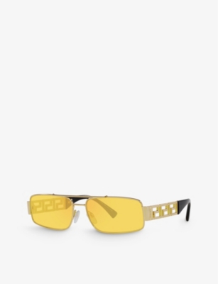 Shop Versace Women's Gold Ve2257 Greca-hardware Metal Sunglasses