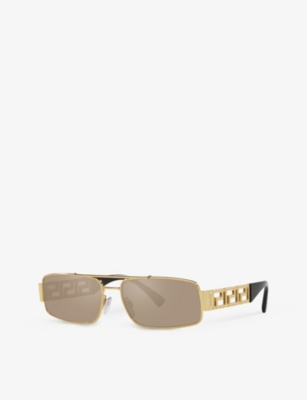 Shop Versace Women's Gold Ve2257 Greca-hardware Metal Sunglasses