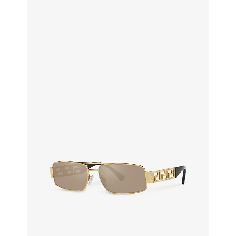 Shop Versace Women's Gold Ve2257 Greca-hardware Metal Sunglasses