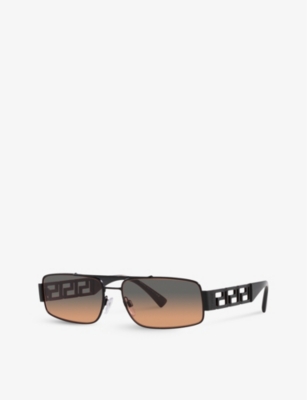 Shop Versace Women's Black Ve2257 Branded-arm Rectangle-frame Metal Sunglasses