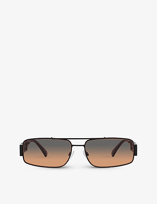 VERSACE: VE2257 branded-arm rectangle-frame metal sunglasses