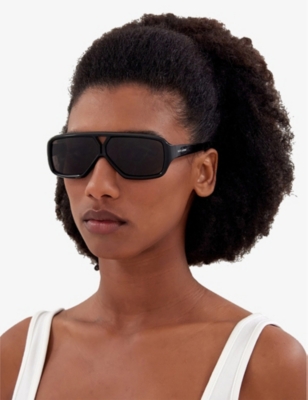 Shop Saint Laurent Women's Black Ys000434 Sl 569 Y Pilot-frame Acetate Sunglasses