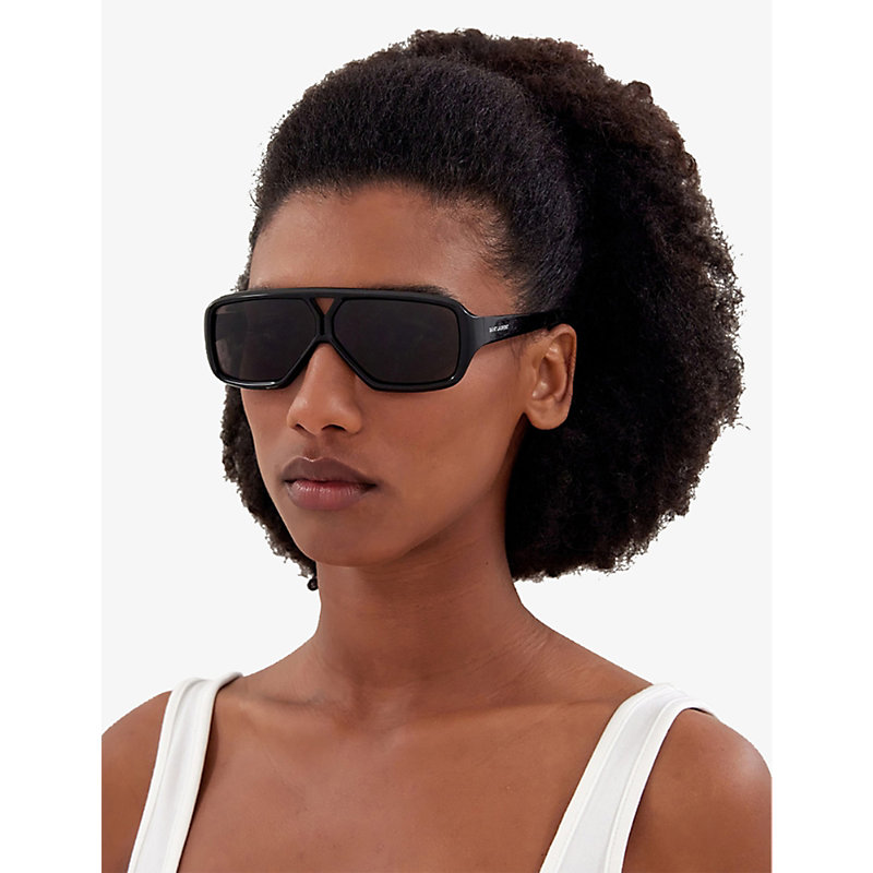 Shop Saint Laurent Women's Black Ys000434 Sl 569 Y Pilot-frame Acetate Sunglasses