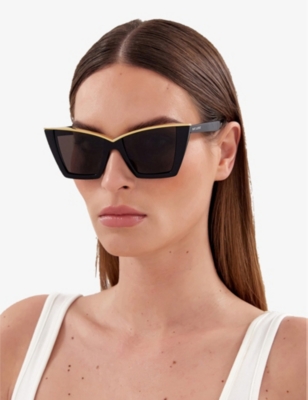 Saint Laurent Womens Black Ys000435 Sl 570 Cat-eye Acetate Sunglasses In Black
