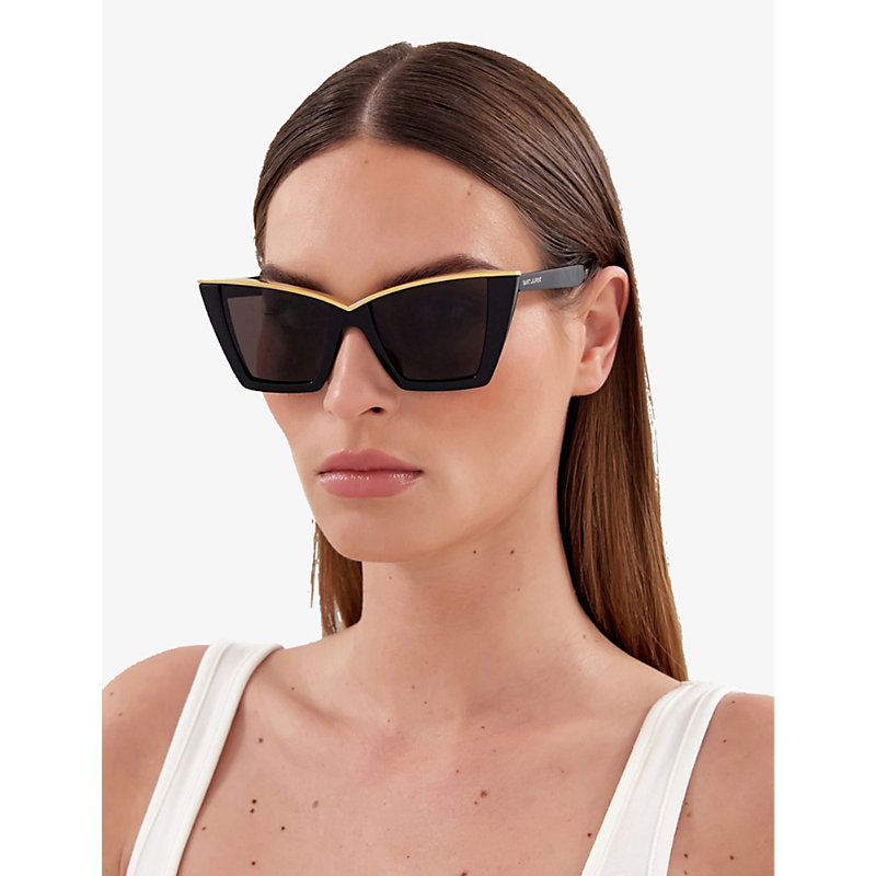 Shop Saint Laurent Women's Black Ys000435 Sl 570 Cat-eye Acetate Sunglasses