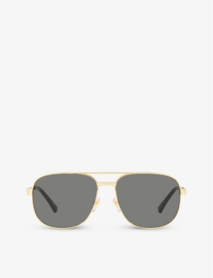 Gucci Womens Gold Gc001969 Gg1223s Pilot-frame Metal Sunglasses