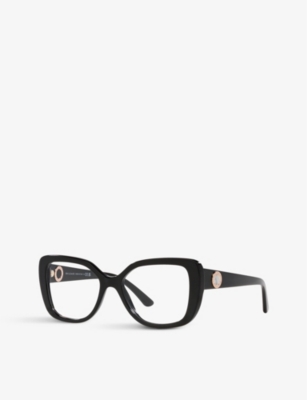 Shop Bvlgari Bv4220 Irregular-frame Branded-arm Acetate Optical Glasses In Black